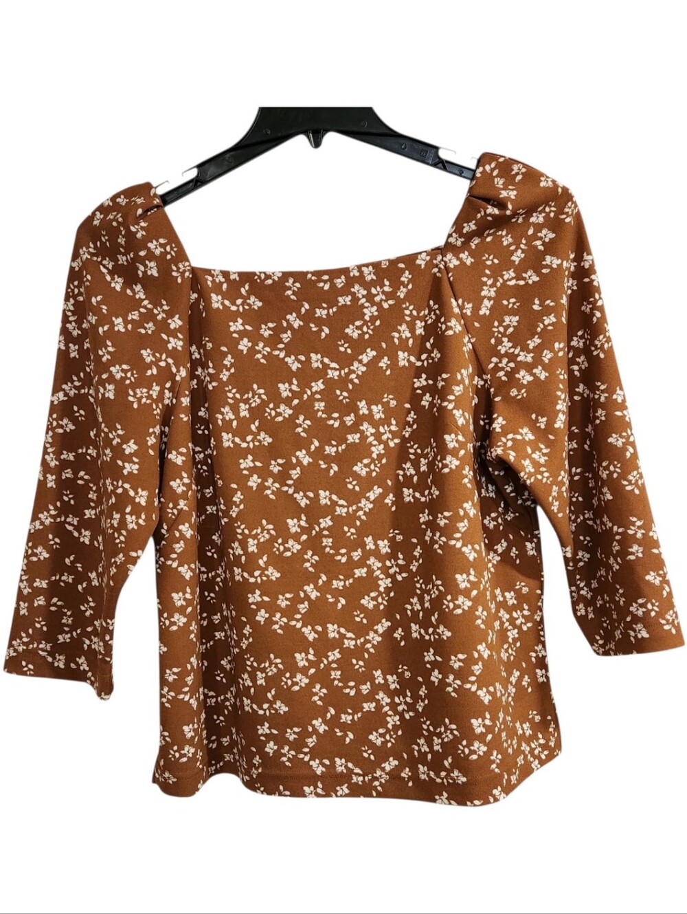 Melloday Floral Blouse Sz M Earth Tone Rust Brown Square Neck Puff Sleeve Boho